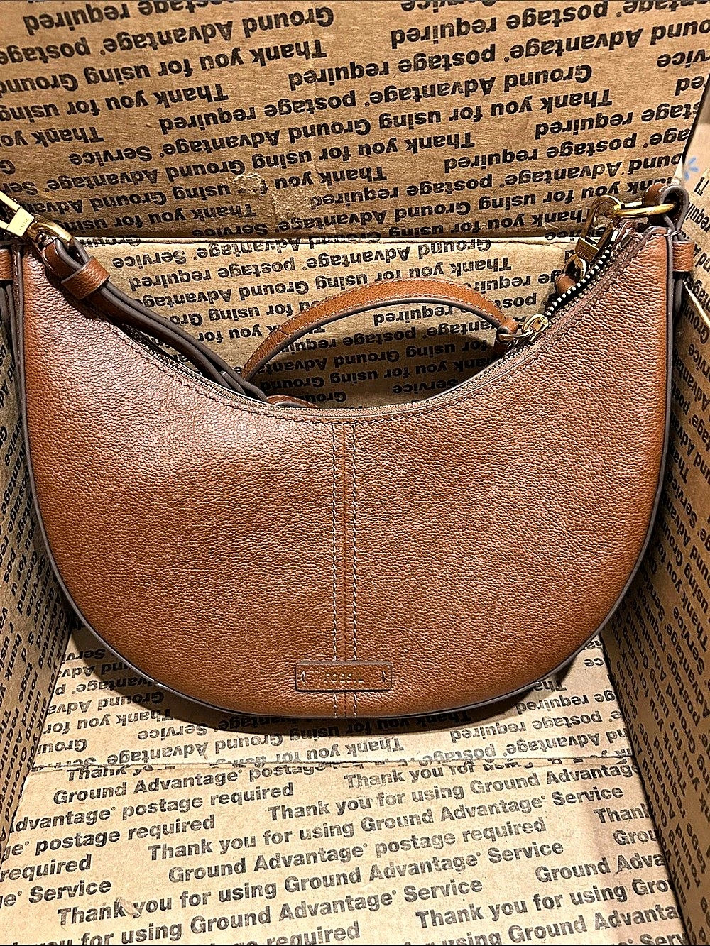 Fossil Leather Crescent Bag Brown Crossbody Bag